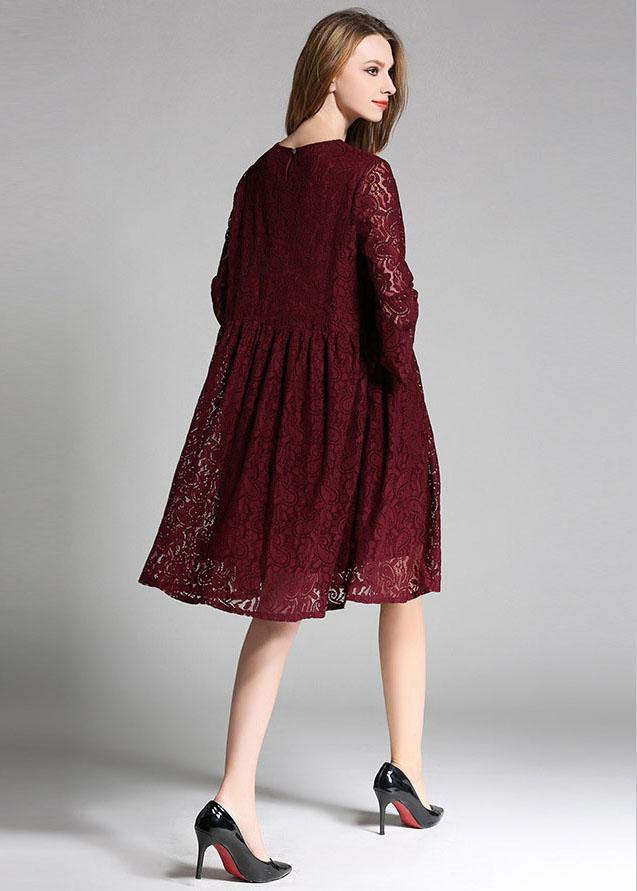 Loose Mulberry Lace Wrinkled Spring Long Dress Three Quarter Sleeve