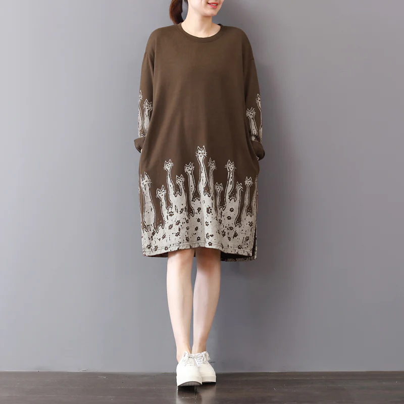 fine khaki cotton shift dresses trendy plus size cotton clothing dresses prints vintage side open cotton dress